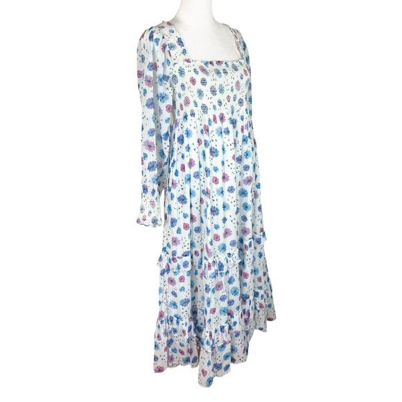 LoveShackFancy Miri Floral Cotton Midi Dress Smocked Tiered Slit Size Small - Picture 5 of 9